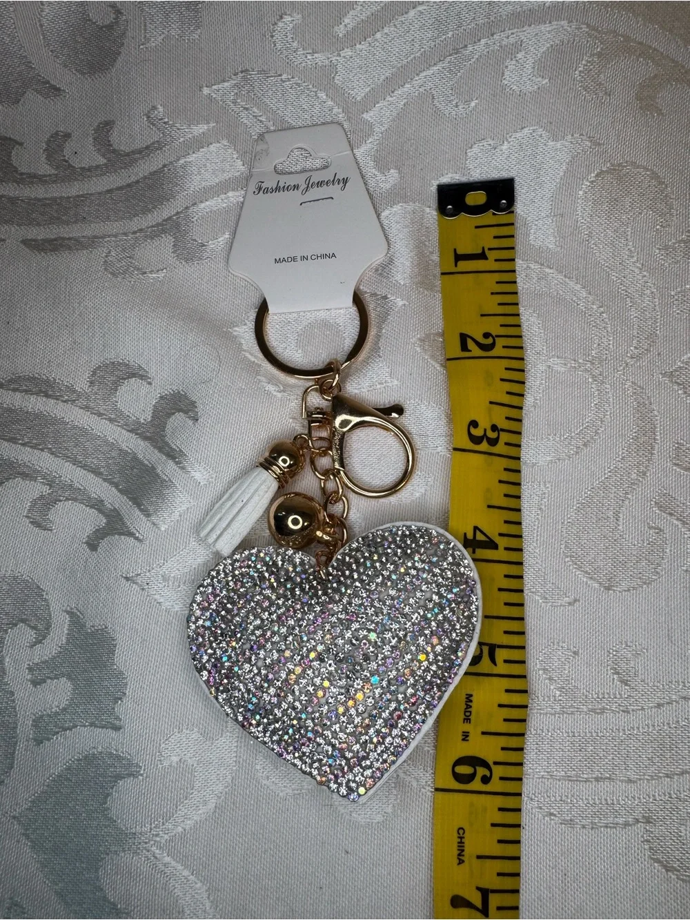 New Fashion Jewelry white sparkly Heart Keychain with Tassel